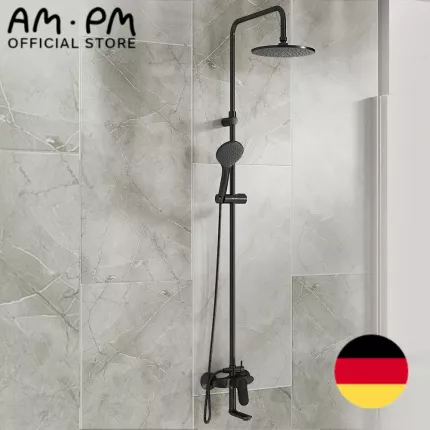 Душевая система с тропическим душем и смесителем AM.PM Suit F078S922 черная, с изливом