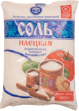 Соль РусСоль Илецкая йодированная пищевая помол №1 высший сорт 1 кг