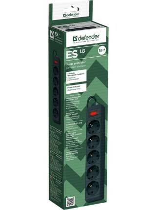 Сетевой фильтр Defender ES, 5 розеток, 1,8 м, Black