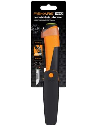 Fiskars 1023619 Heavy duty knife with sharpener (green)