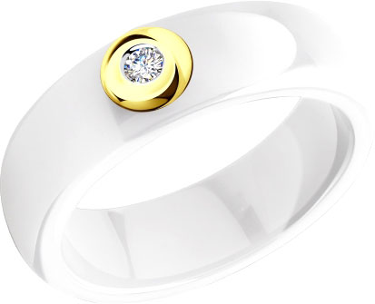 Нежное кольцо из белой керамики, дополненное вставкой из желтого золота с мерцающим бриллиантом, станет олицетворением вашего  ...