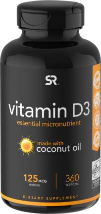 Витамин D3 Sports Research с органическим кокосовым маслом капсулы 5000 МЕ 360 шт.
