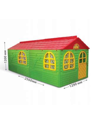 Игровой домик с карнизами и шторками Doloni зелено-красный, 256x129 см