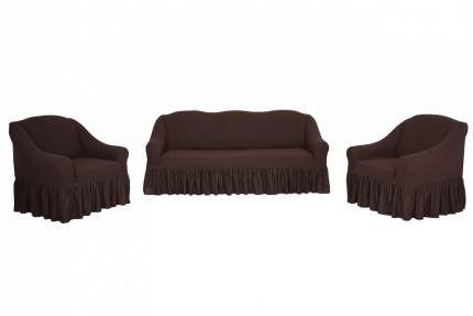 Комплект чехлов на диван и кресла "Жаккард" Venera, коричневый, 3 предмета
