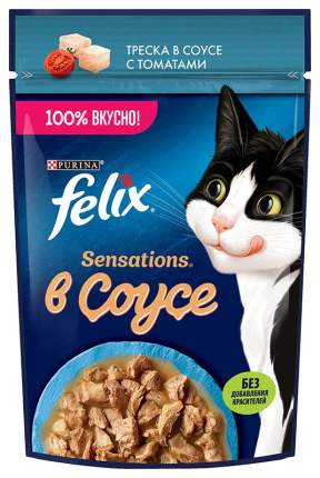 Влажный корм для кошек Felix Sensations, треска с томатом, 75г