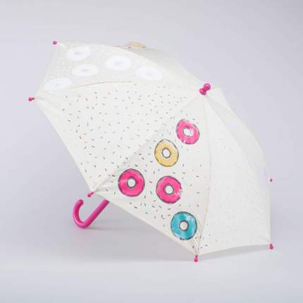 Зонт для девочки цветной, с изображением пончиков.- Благодаря особой технологии при попадании воды узор окрашивается в  ...
