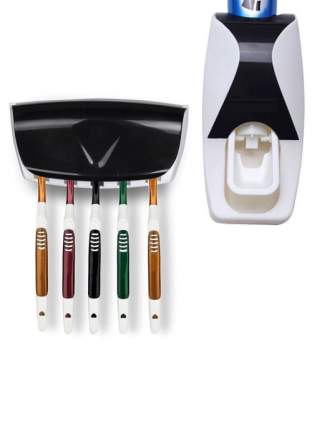 Автоматический дозатор зубной пасты + держатель для щёток (Цвет: Чёрный )