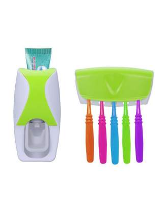 Автоматический дозатор зубной пасты + держатель для щёток (Цвет: Зелёный )