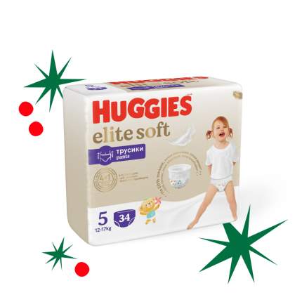 Подгузники-трусики Huggies Elite Soft 12-17 кг, 5 размер, 34 шт