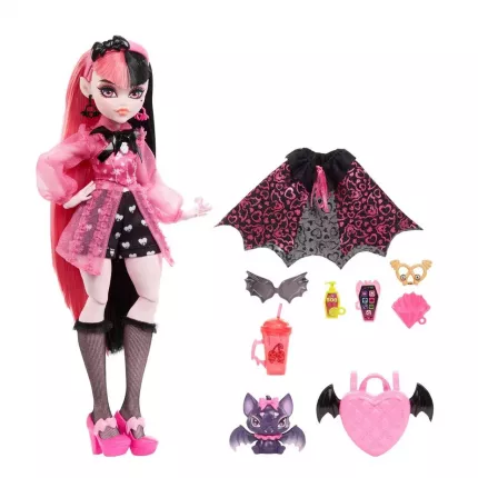 Кукла Monster High Draculaura расхаживает по коридорам Школы Монстров в шортах с сердечками и корсетной блузке  ...
