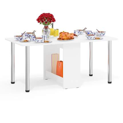 Стол-книжка обеденный Мебельный двор СО-04 белый шагрень/ножки хром, 170х90х74 см