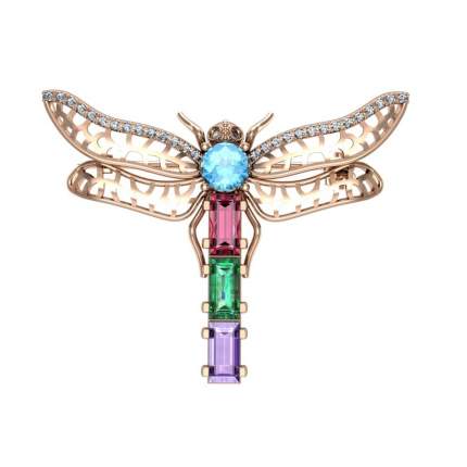 Брошь выполнена из серебра 925 пробы, покрытие золочение в два слоя, вставки 1 алпанит зеленый, 1  ...