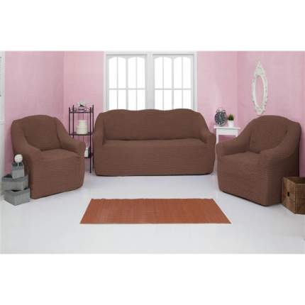 Комплект чехлов на диван и кресла без оборки CONCORDIA, коричневый, 3 предмета
