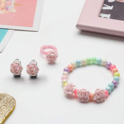 Набор детский "Выбражулька" 3 предмета: клипсы, браслет, кольцо, розы,   ...