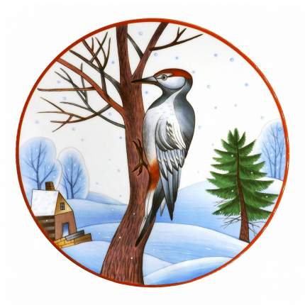 Декоративная тарелка ИФЗ Зимующие птицы Пестрый дятел разноцветная