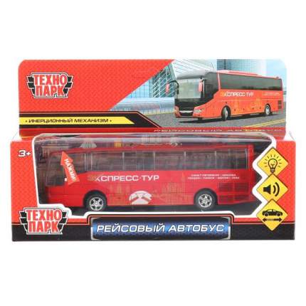 Модель машины Технопарк Рейсовый автобус, красный, инерционная, свет, звук 80136L-R