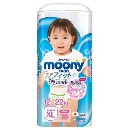 Подгузники-трусики для девочек Moony Man XL (12-22 кг), 38 шт.