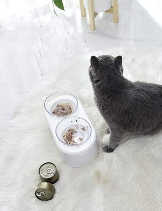 Двойная миска для кошек и собак Бокс NICOVAER, белый, 31x12 см
