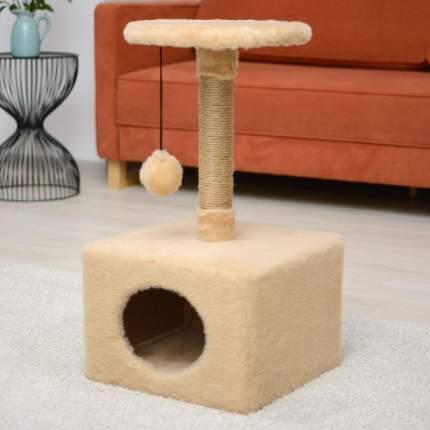 Домик-когтеточка Petshopru с полкой и помпоном