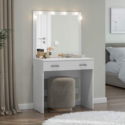 Столик туалетный Hesby Ronda с зеркалом, выдвижным ящиком и подсветкой 6 ламп, белый