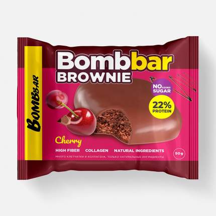 Печенье Bombbar, 22% протеина, без сахара, вишневый брауни, 50 г