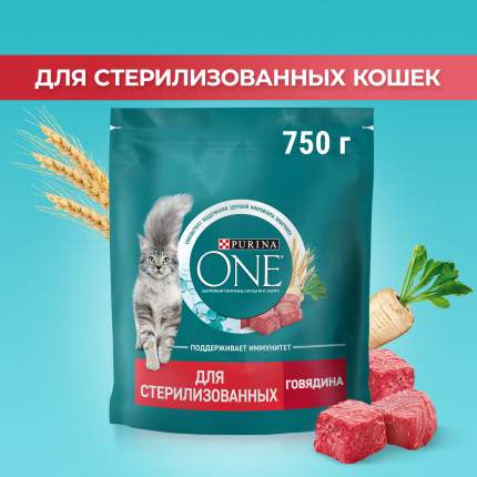 Сухой корм для кошек Purina ONE для стерилизованных с говядиной и пшеницей, 750 г