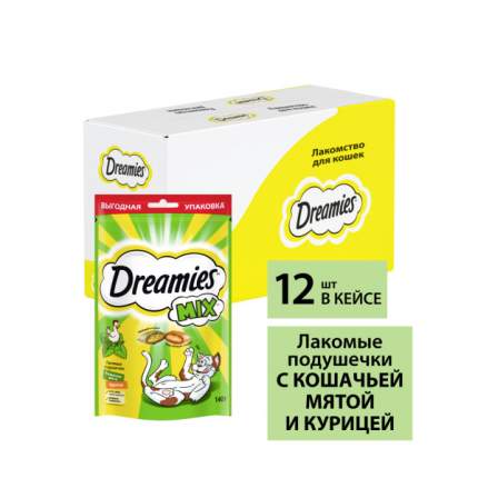 Лакомство Dreamies MIX для взрослых кошек, с мятой и курицей, 12 шт по 140 г