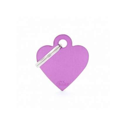 Адресник My Family Basic алюминиевый в форме сердца для кошек и собак (2,5 см, Фиолетовый)