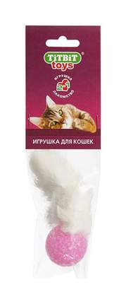 Дразнилка для кошек TiTBiT Хвост кроличий, натуральный мех, розовый, 21 см