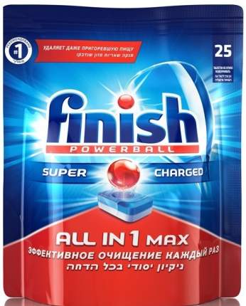 Таблетки для мытья посуды Finish в посудомоечных машинах all in1 max super charged 25 штук