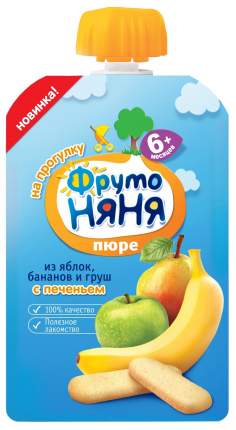 Пюре фруктовое ФрутоНяня Яблоко банан груша с печеньем с 6 мес. 90 г, 1 шт.
