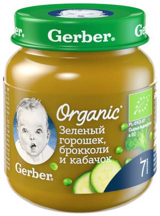 Пюре Gerber Organic Зеленый горошек, брокколи и кабачок с 7 мес. 125 г