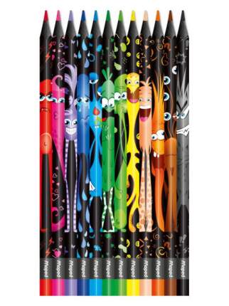 Цветные карандаши пластиковые декорированные MAPED Color Peps Black Monster, 12 цветов