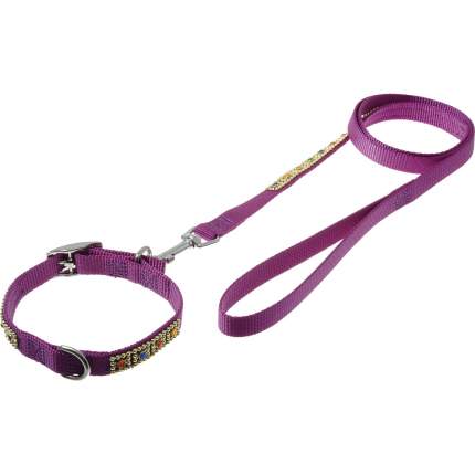 Поводок и ошейник для собак Cameo со стразами, фиолетовый, 15 мм x 120 см