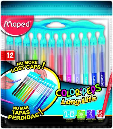 Фломастеры COLOR'PEPS LONG LIFE смываемые 12 цв. с заблокир. пиш. узлом Maped