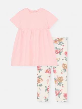 Комплект одежды H&M для девочек — однотонное платье с коротким рукавом и леггинсы с цветочным принтом.  ...