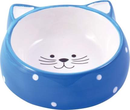 Миска для кошек КерамикАрт Мордочка кошек, керамическая, голубая, 250мл
