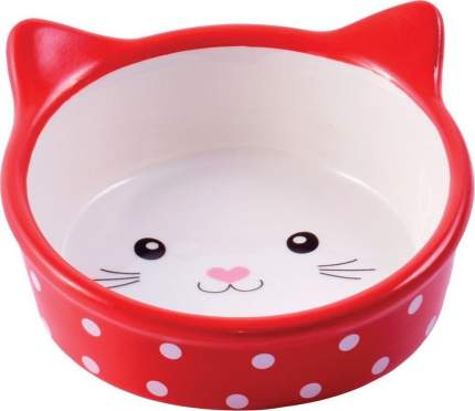 Миска для кошек КерамикАрт Мордочка кошек, керамическая, красная в горошек, 250мл