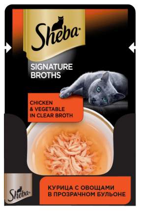 Лакомство для кошек Sheba Signature Broths, с курицей и овощами в бульоне, 40 г
