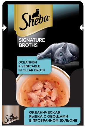Лакомство для кошек Sheba Signature Broths с океанической рыбкой и овощами в бульоне, 40 г