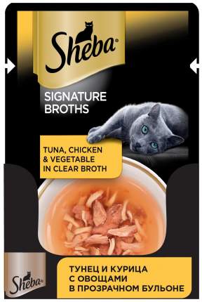 Лакомство для кошек Sheba Signature Broths с тунцом, курицей и овощами в бульоне, 40 г
