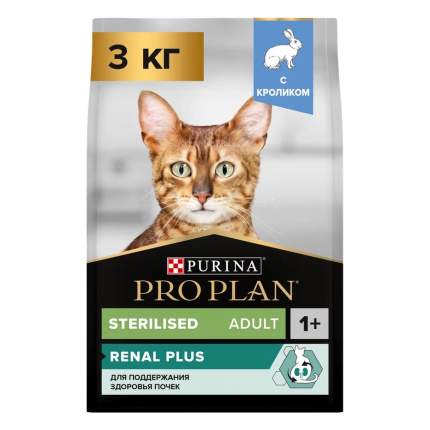 Сухой корм для кошек PRO PLAN, для стерилизованных, здоровье почек, кролик, 3 кг