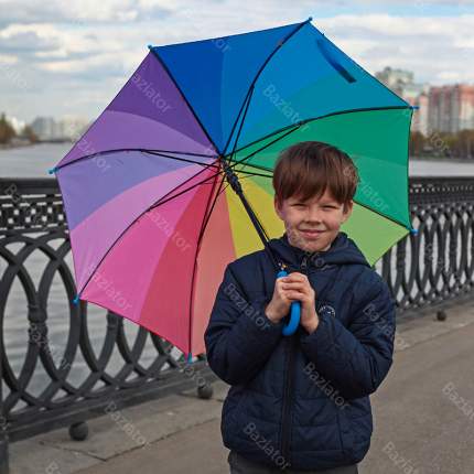 Зонт детский Diniya для мальчиков и девочек Радужный с прямой кромкой, синяя ручка