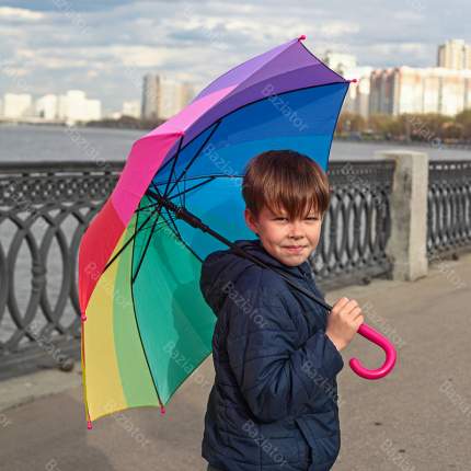 Зонт детский Diniya для мальчиков и девочек Радужный с прямой кромкой, фуксия ручка
