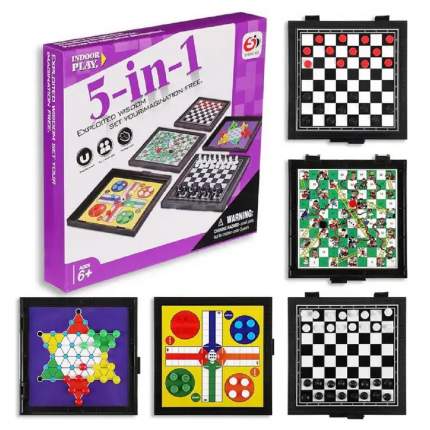Увлекательная детская настольная игра 5 в 1 объединяет в себе 5 классических настольных игр для двух  ...