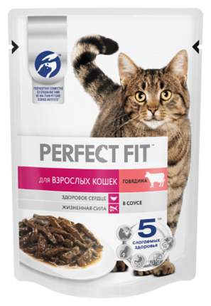 Влажный корм для кошек Perfect Fit Adult кусочки в соусе, говядина, 75г