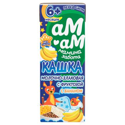 Кашка Ам-Ам Мамина забота молочно-злаковая, с фруктозой, с бананом, с 6 мес, 2,5%, 210 г