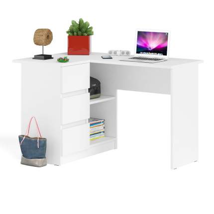 Угловой компьютерный стол СВК Мори МС-16 левый белый, 124,4х84,9х76,6 см