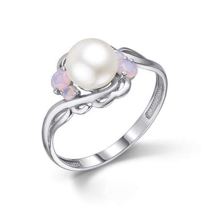 Кольцо из серебра 925 пробы с натуральным культивированным жемчугом и нано опалом (средний размер жемчужины 7-7,5  ...