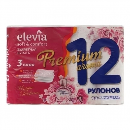 Туалетная бумага Elevia Premium Aroma 3 слоя 12 рулонов
